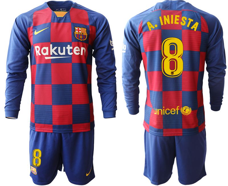 Men 2019-2020 club Barcelona home long sleeve #8 blue Soccer Jerseys